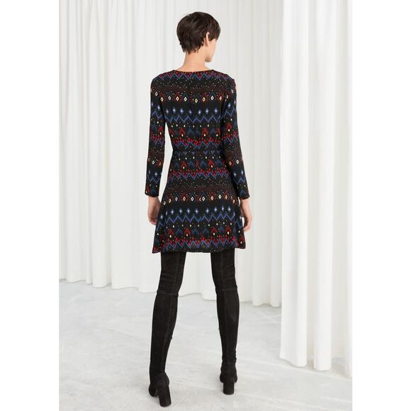 & Other Stories Aztec Dress Size 2 Black Long Sleeve Mini - Picture 3 of 11